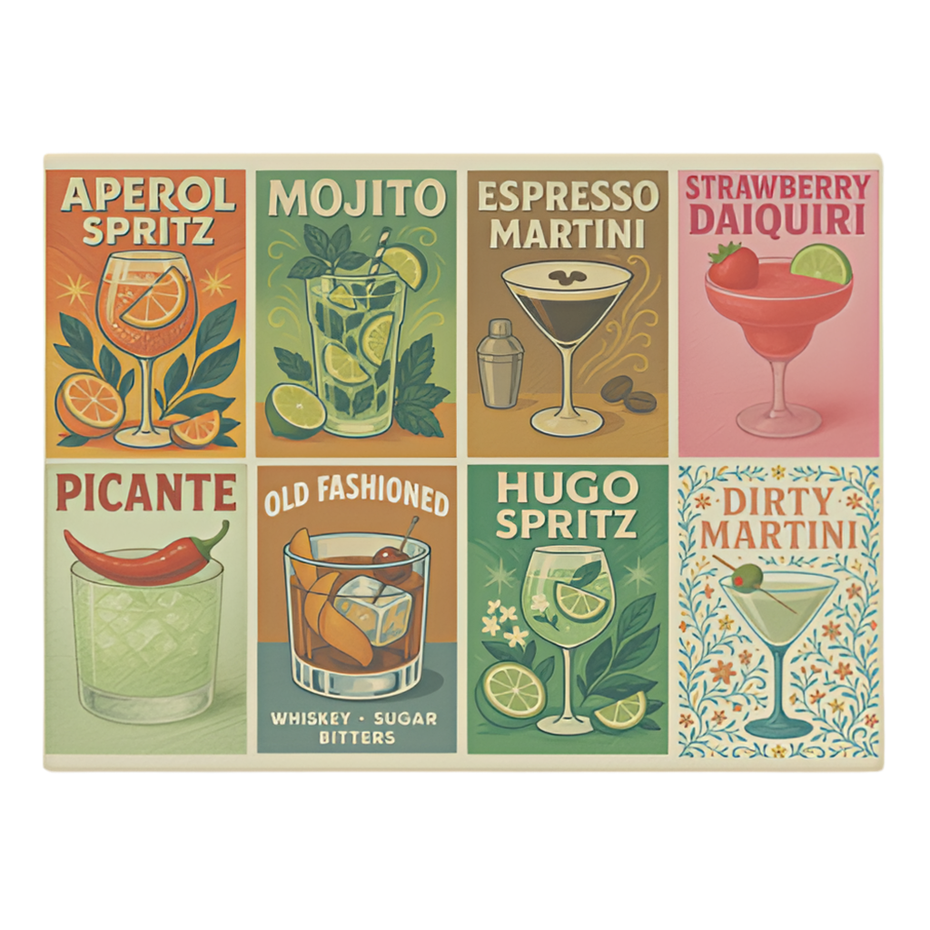 Skjærebrett Retro Cocktail Posters