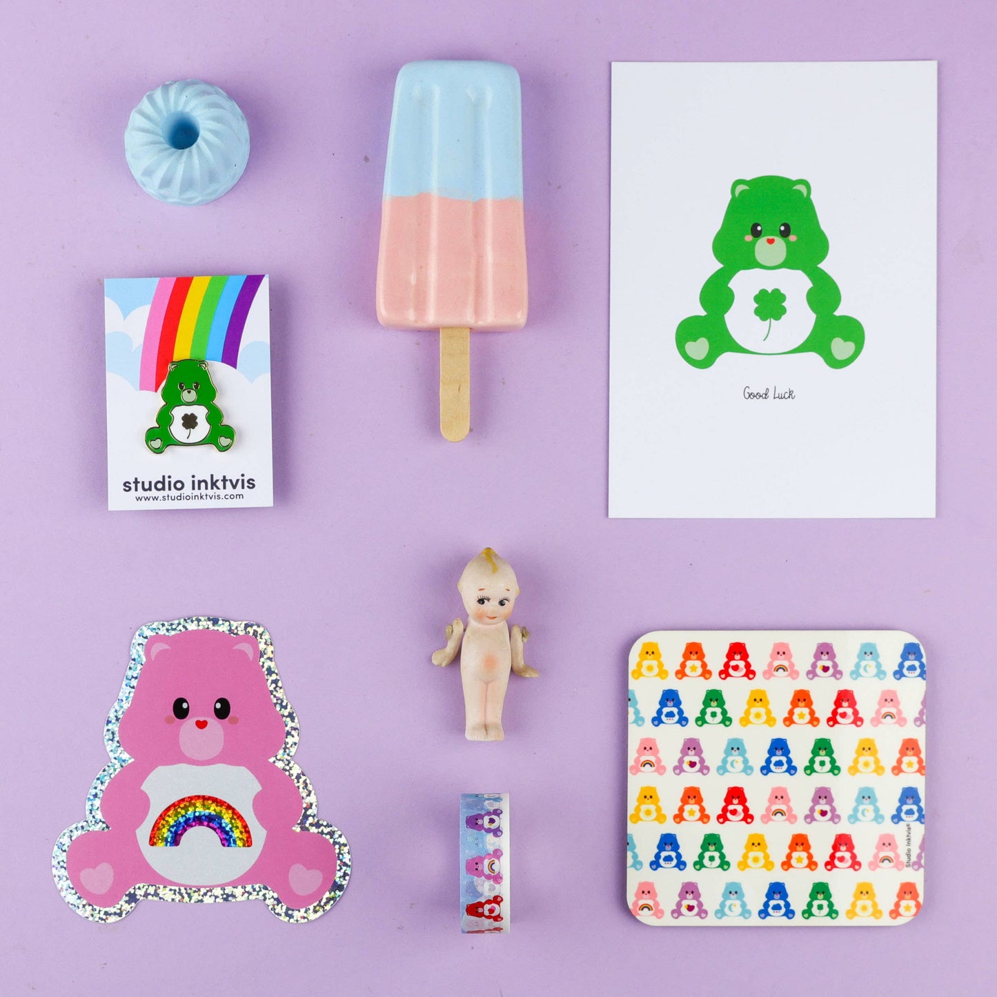 Pink Care Bear Klistremerke