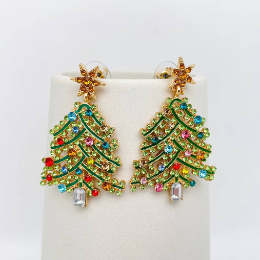 Green Christmas Tree Earrings