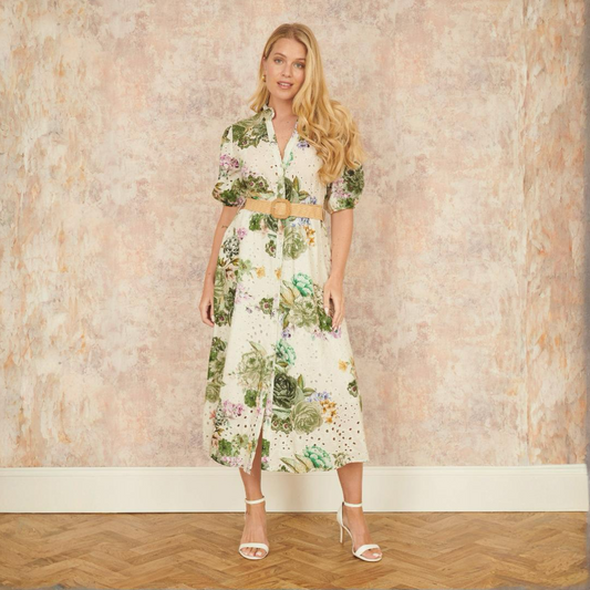 Green Cotton Midi Skjortekjole