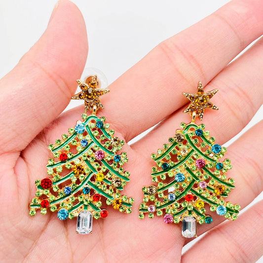 Green Christmas Tree Earrings