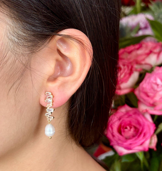 Pearl Zirconia Zigzag Øreringer