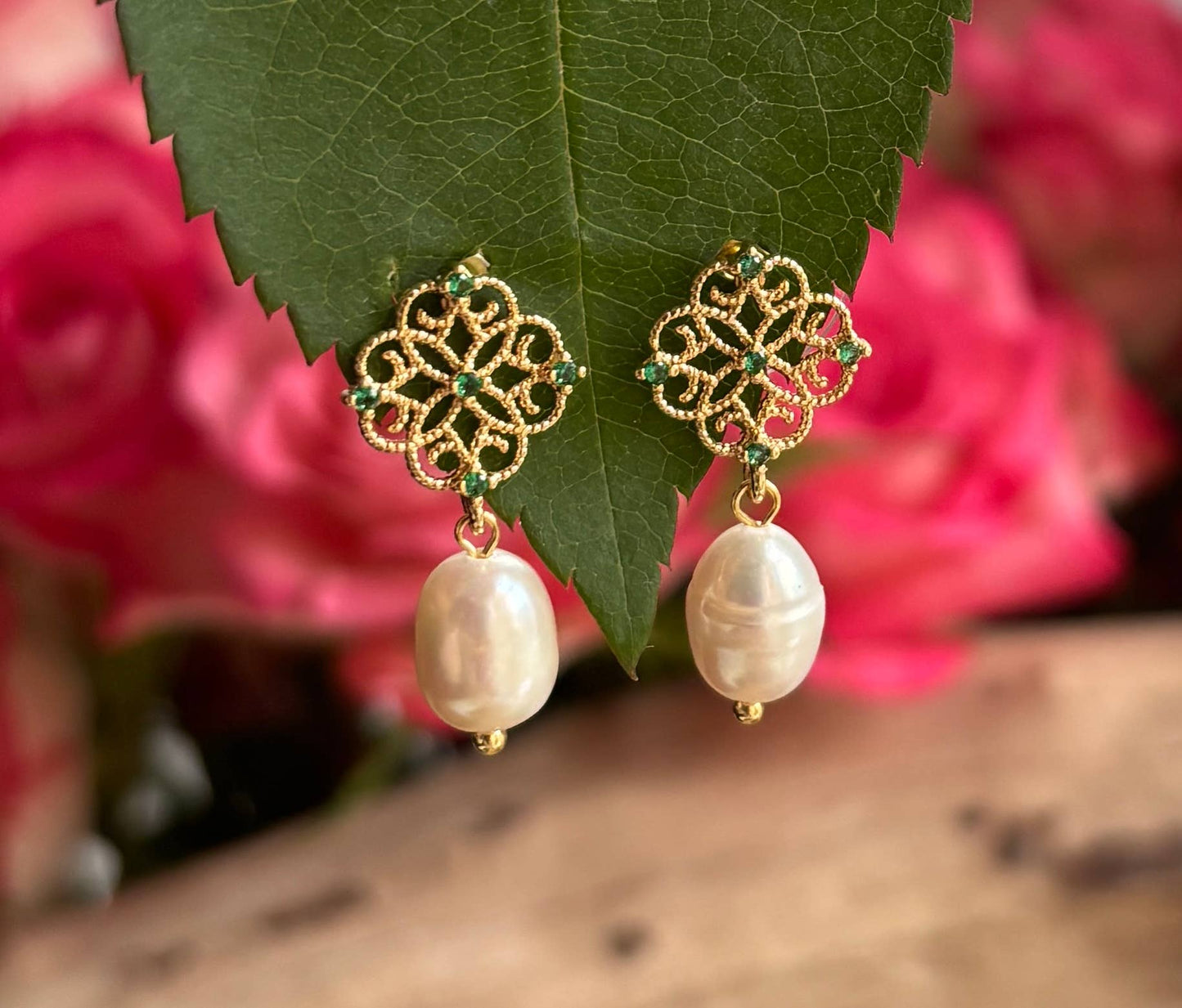 Green Filigree Øreringer