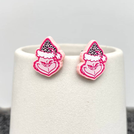 Pink Grinch Ear Studs