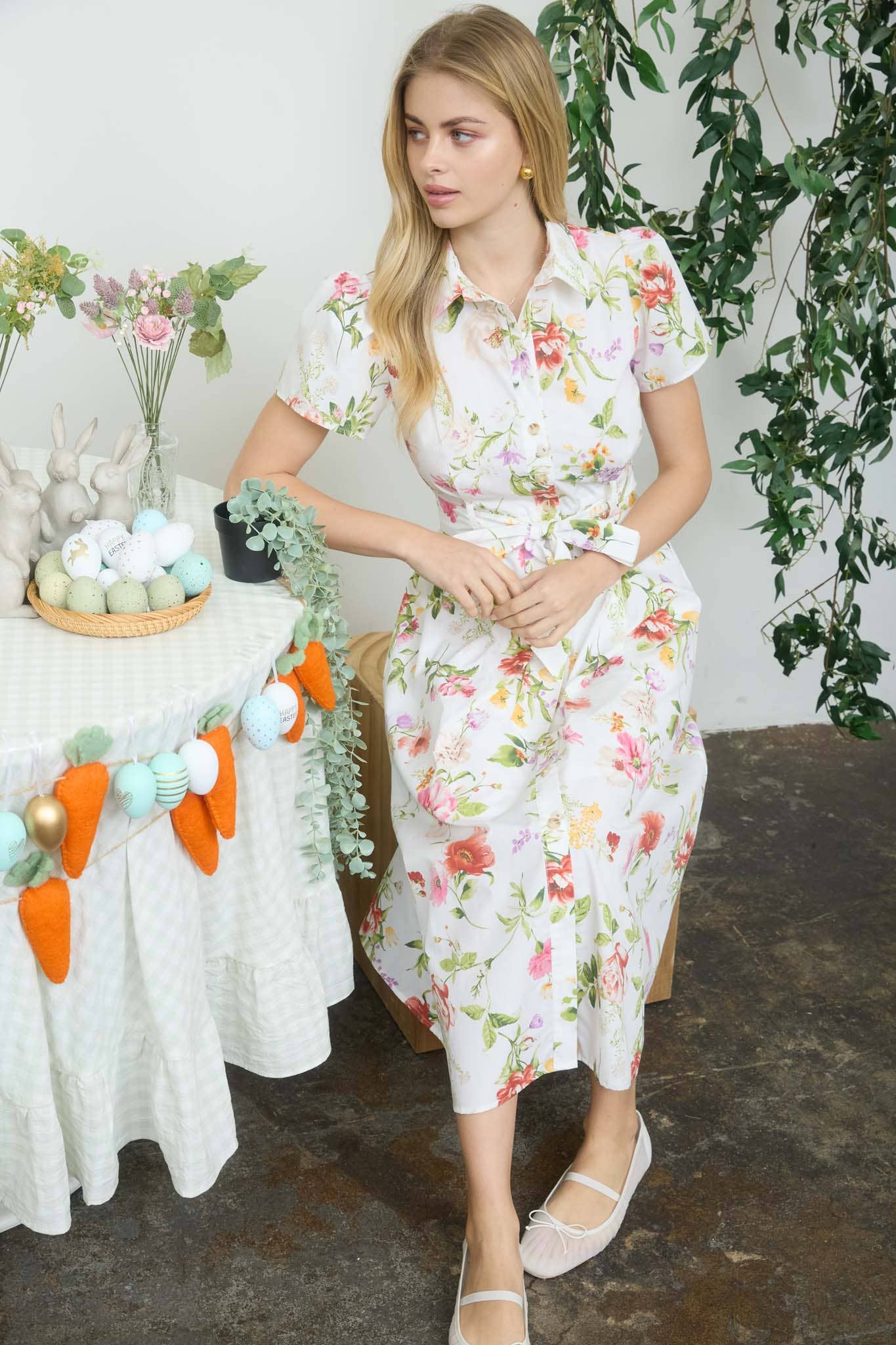 Floral Belted Skjortekjole