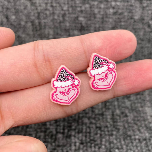 Pink Grinch Ear Studs