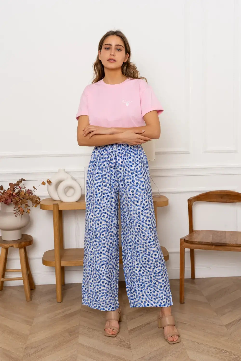 Wide Floral Bukse