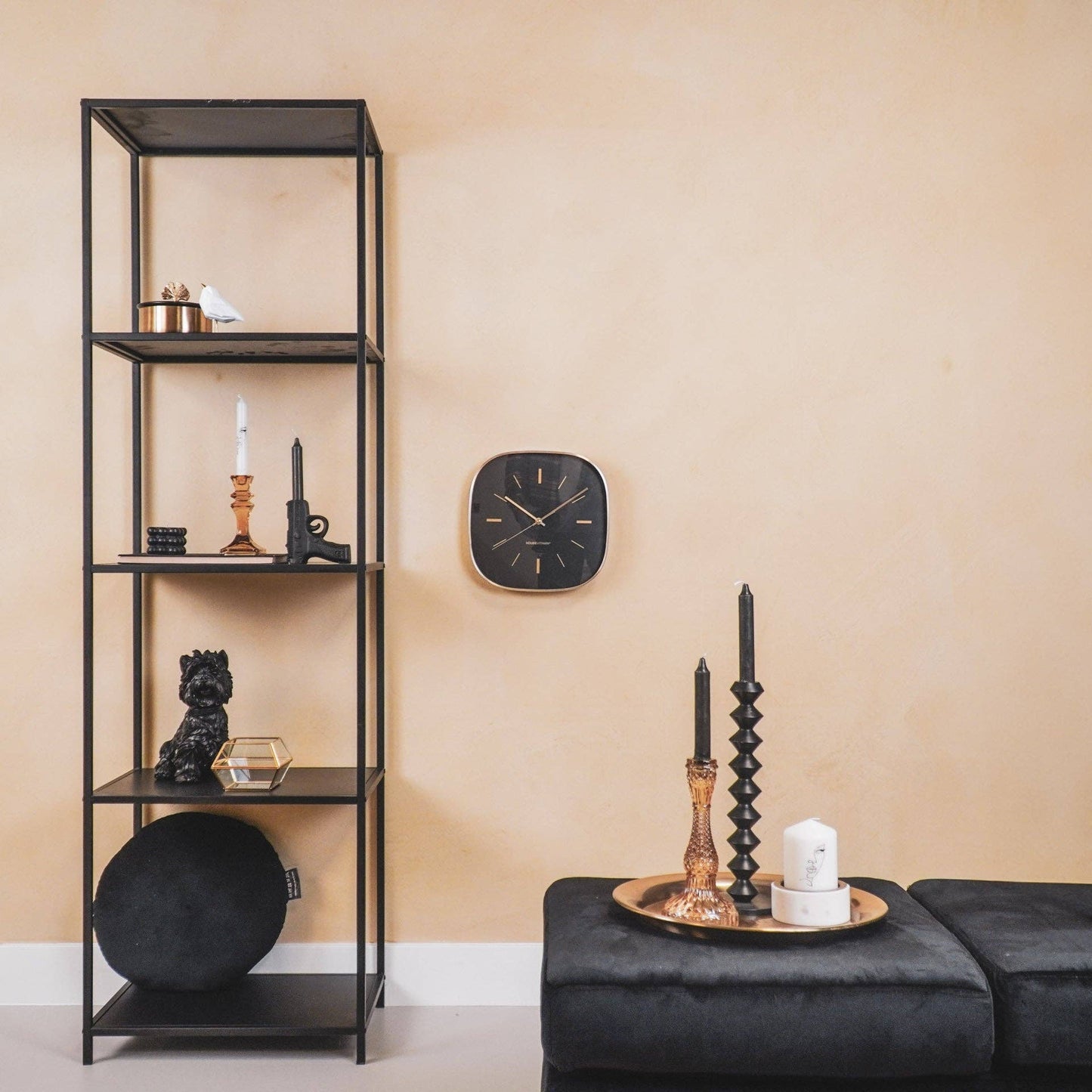 Veggklokke Black Square Stripes
