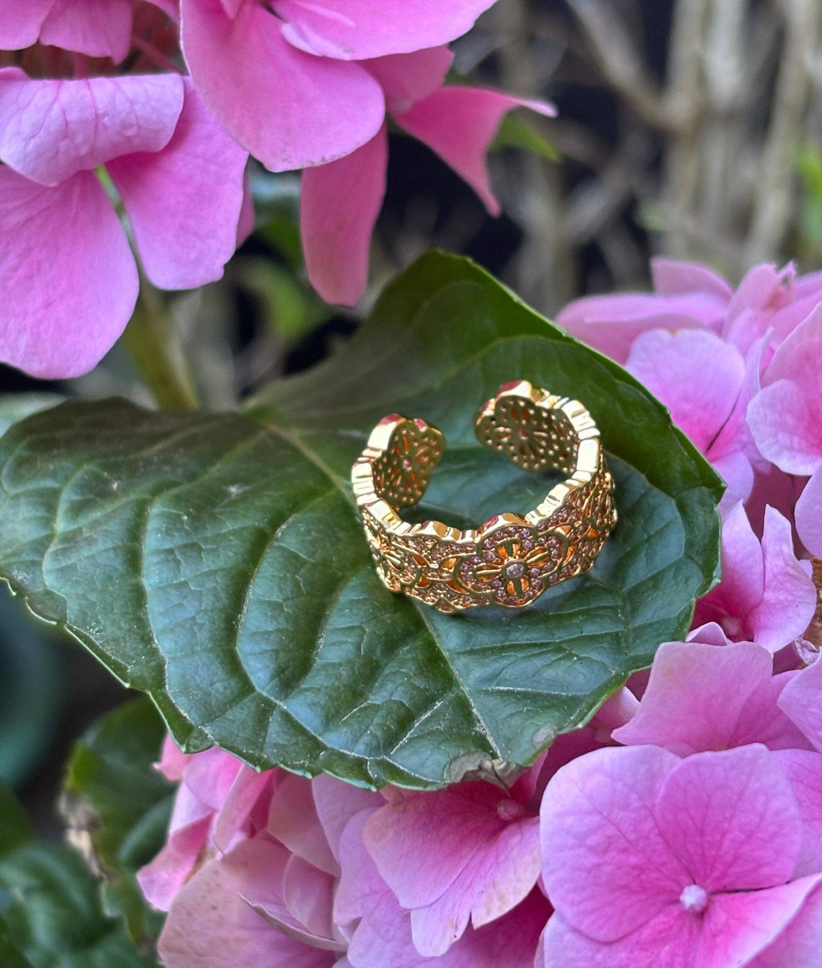 Pink Zirconia Flower Lace Ring