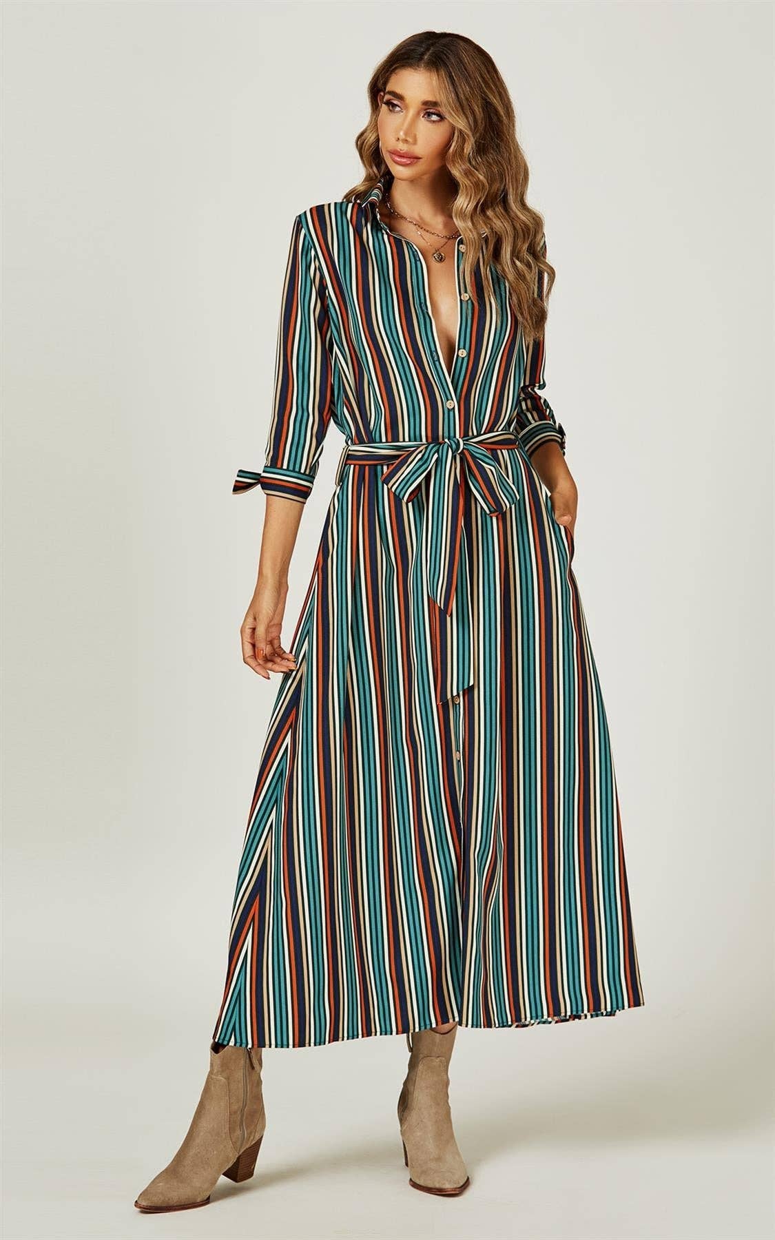 Stripe Print Skjortekjole