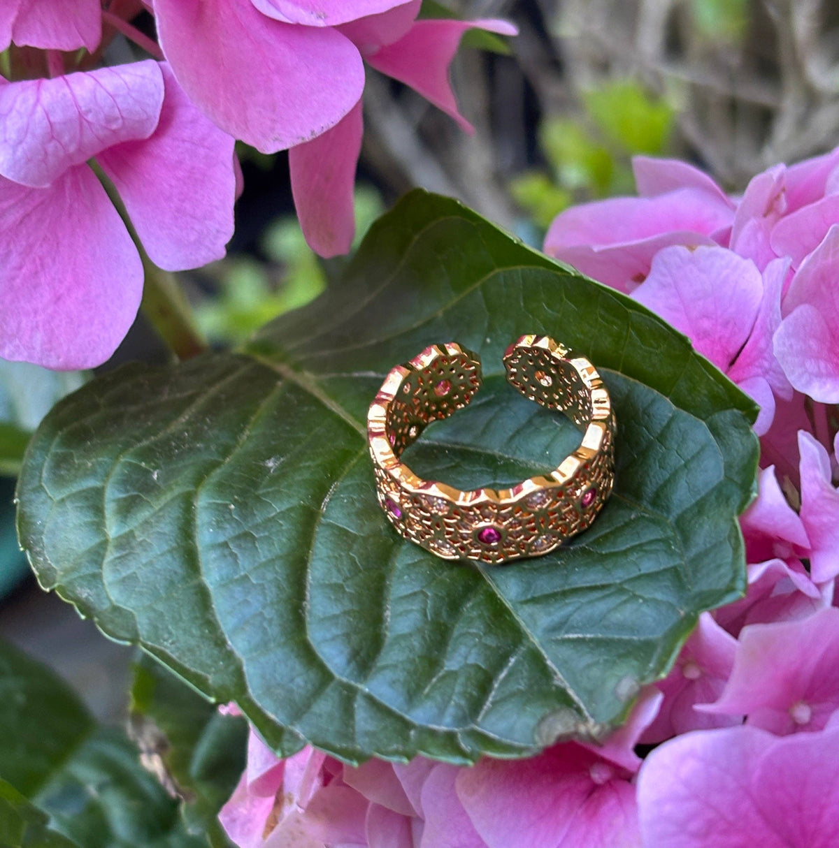 Pink Zirconia Flower Lace Ring