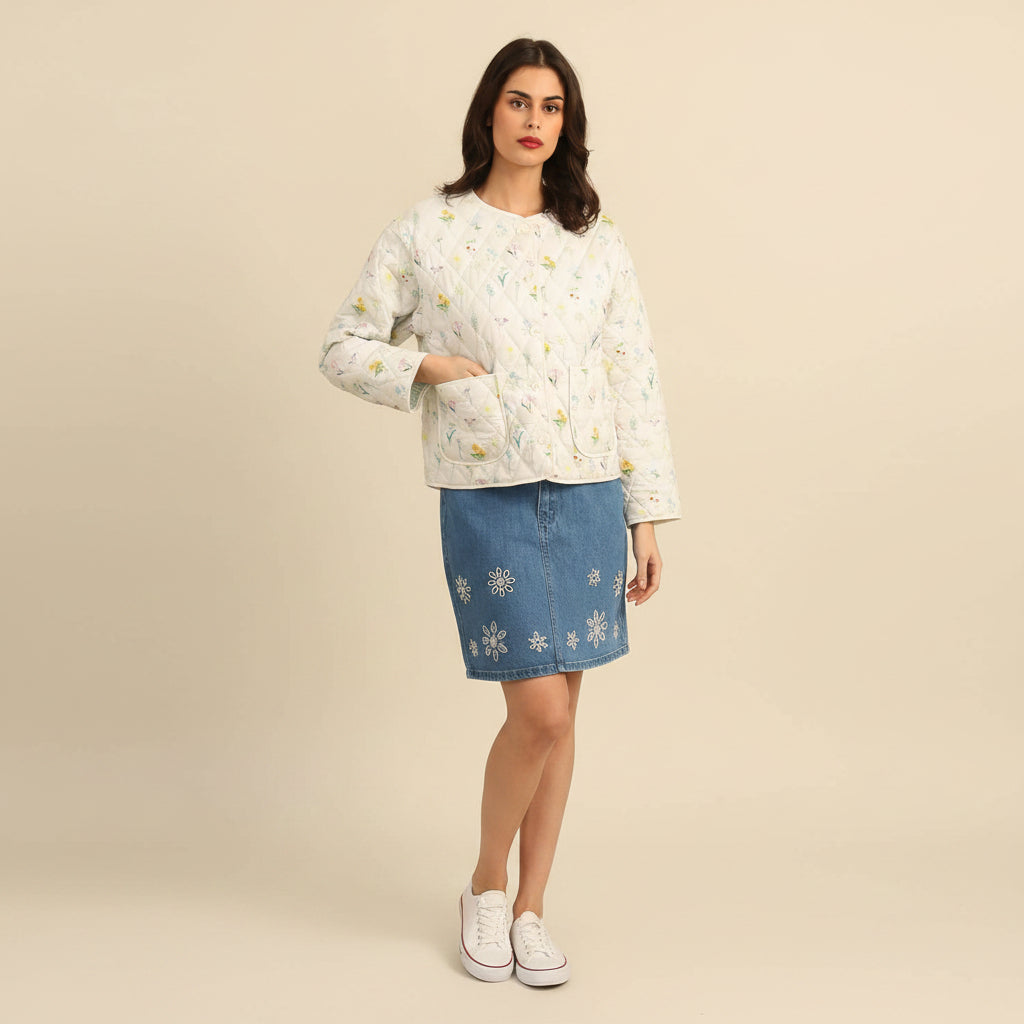 Quilted Floral Jakke