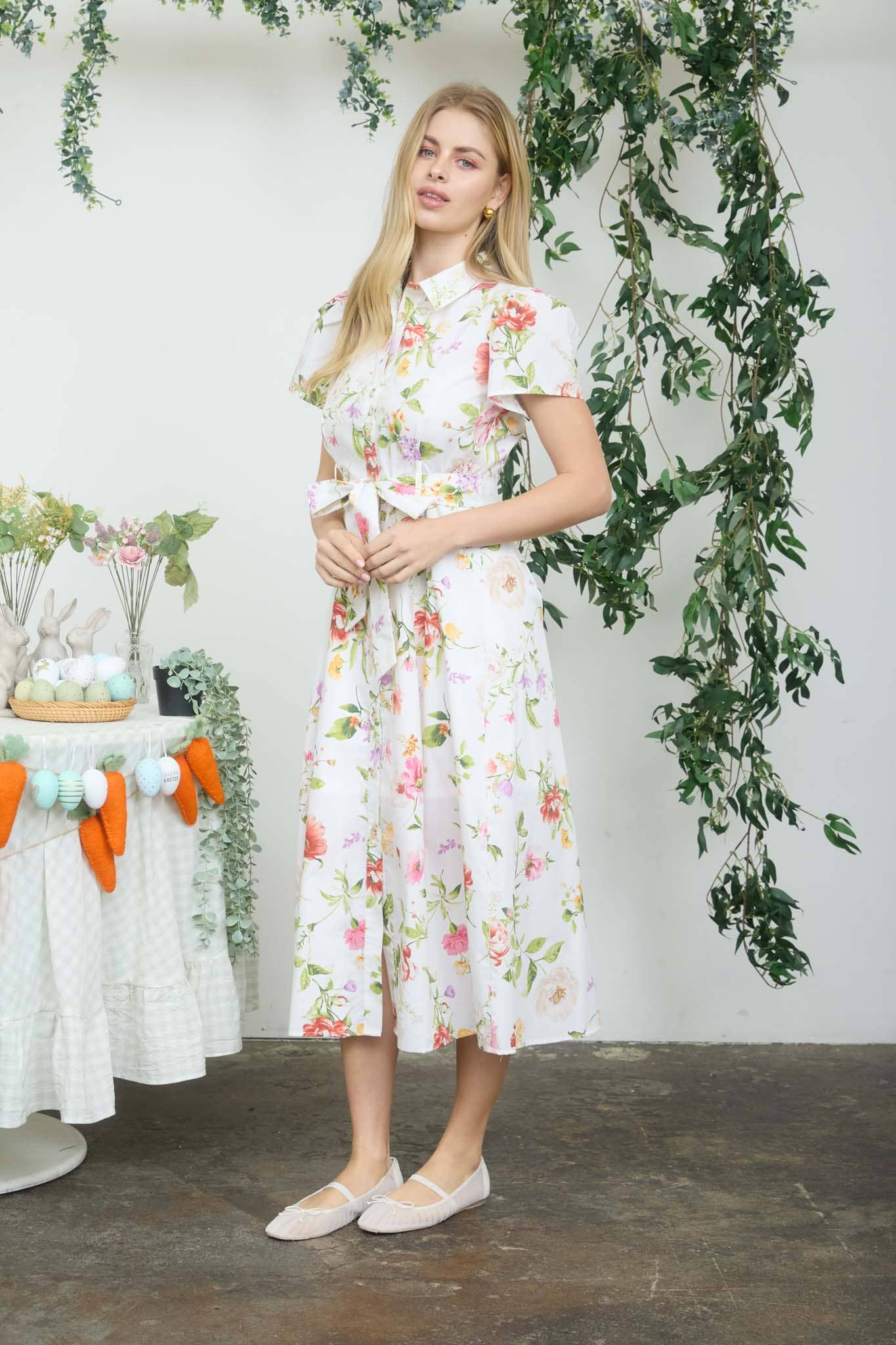 Floral Belted Skjortekjole