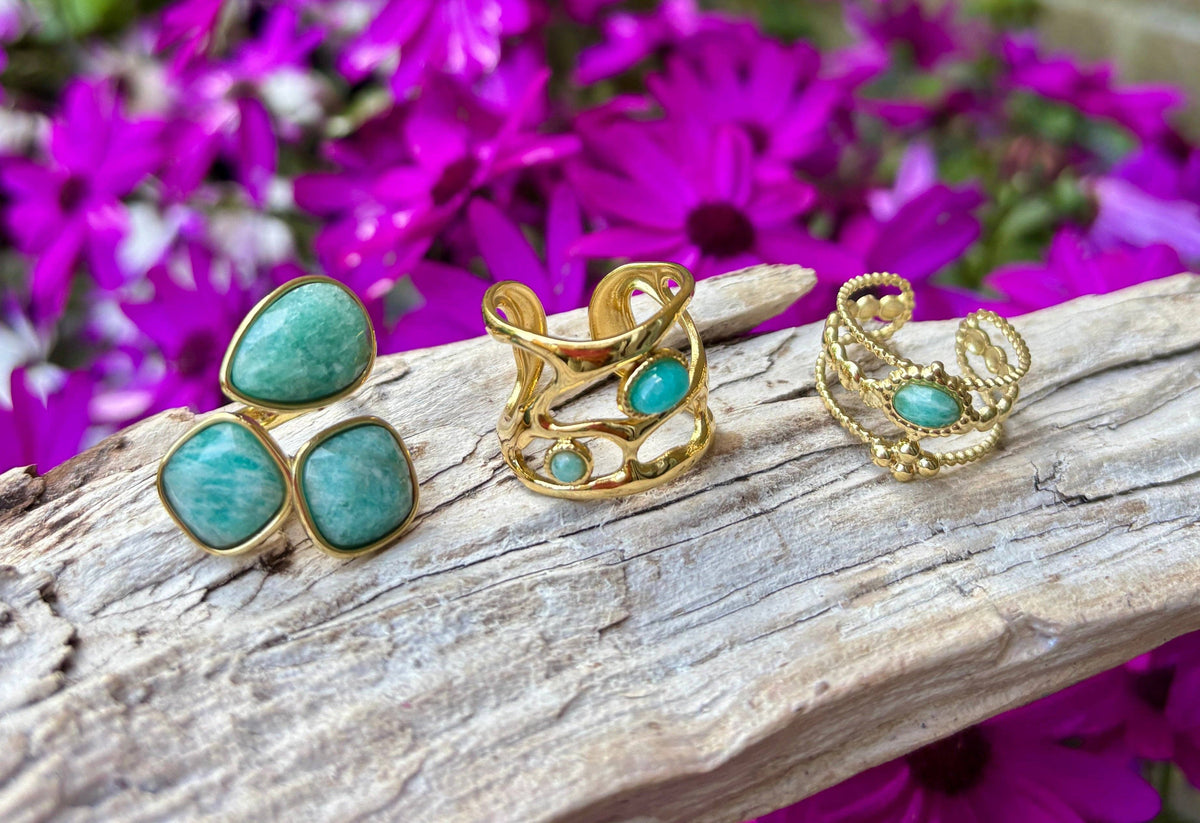 Amazonite Triple Stone Ring   