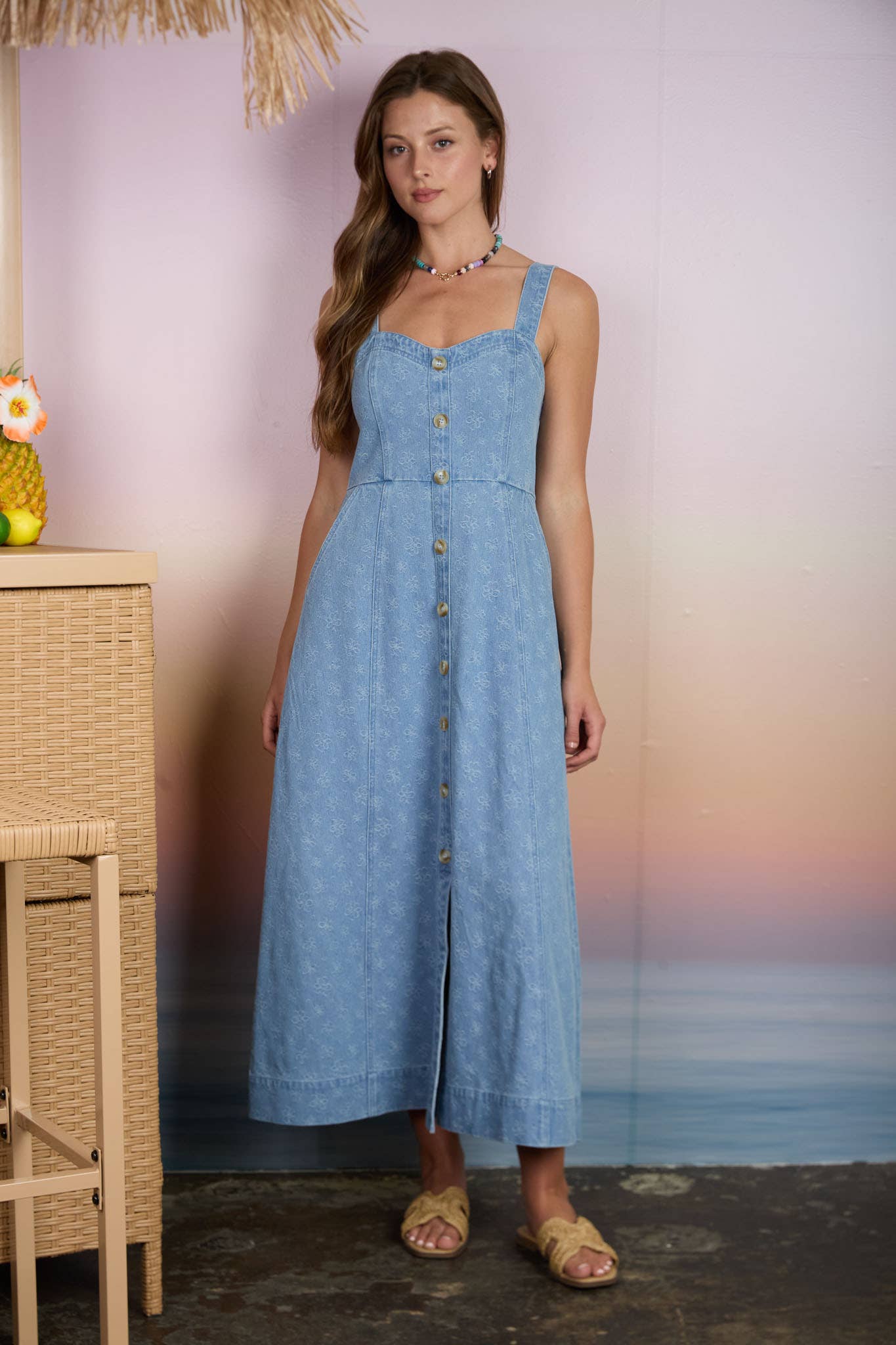 Floral Denim Midikjole