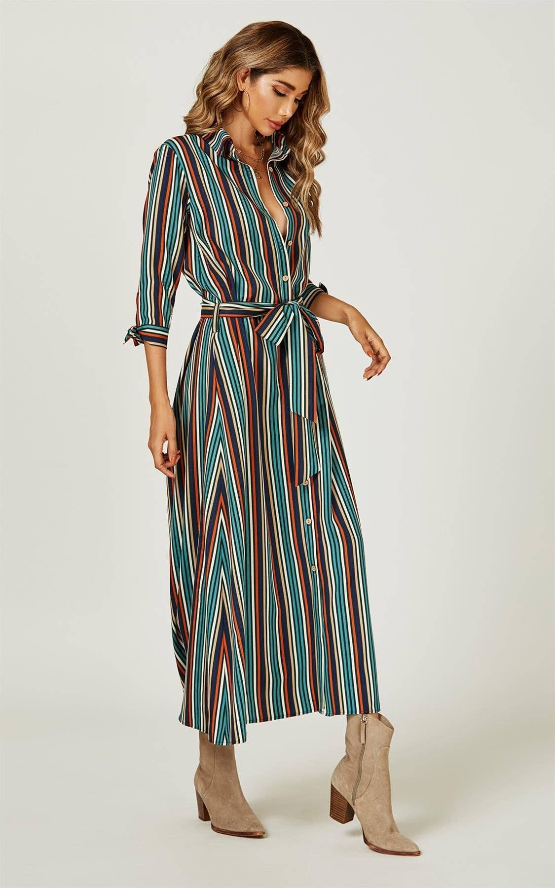 Stripe Print Skjortekjole