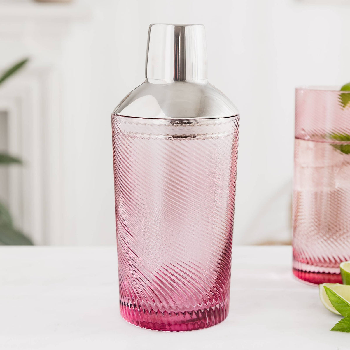 Pink Twist Glass Cocktail Shaker