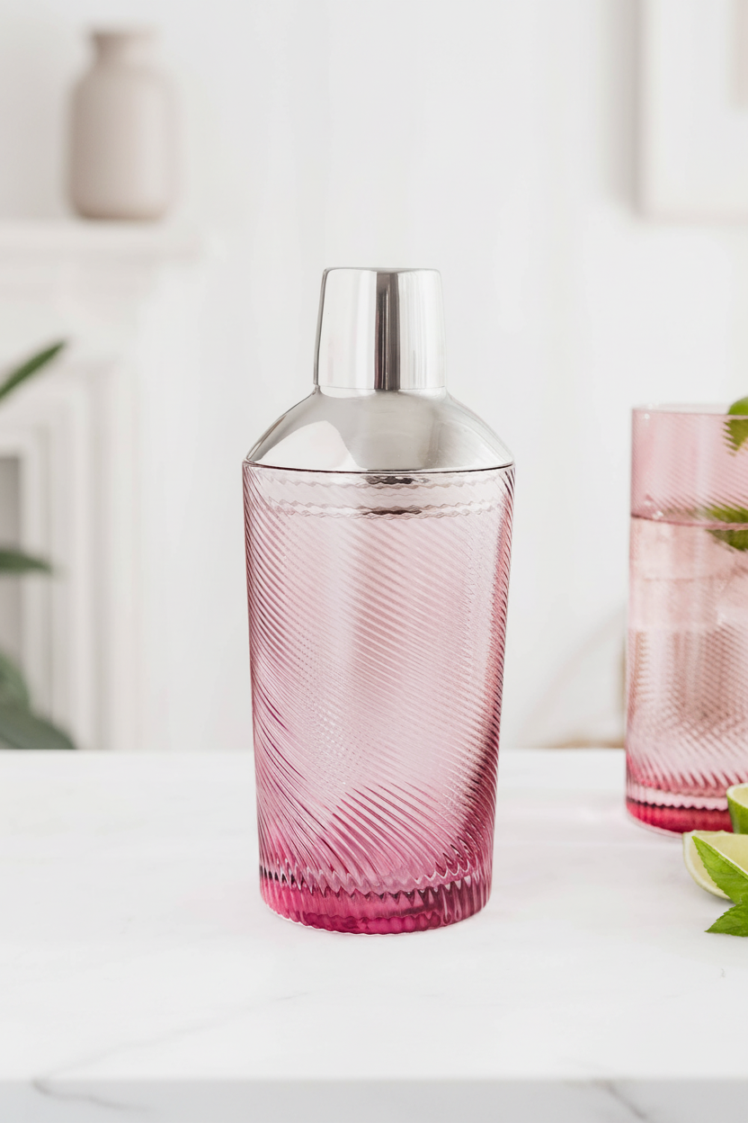 Pink Twist Glass Cocktail Shaker