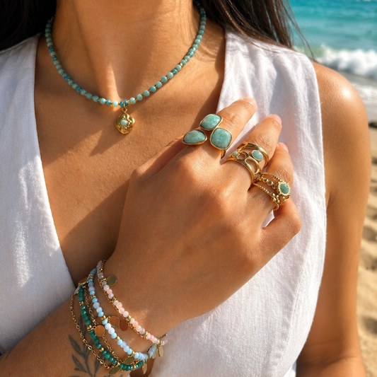 Amazonite Triple Stone Ring   