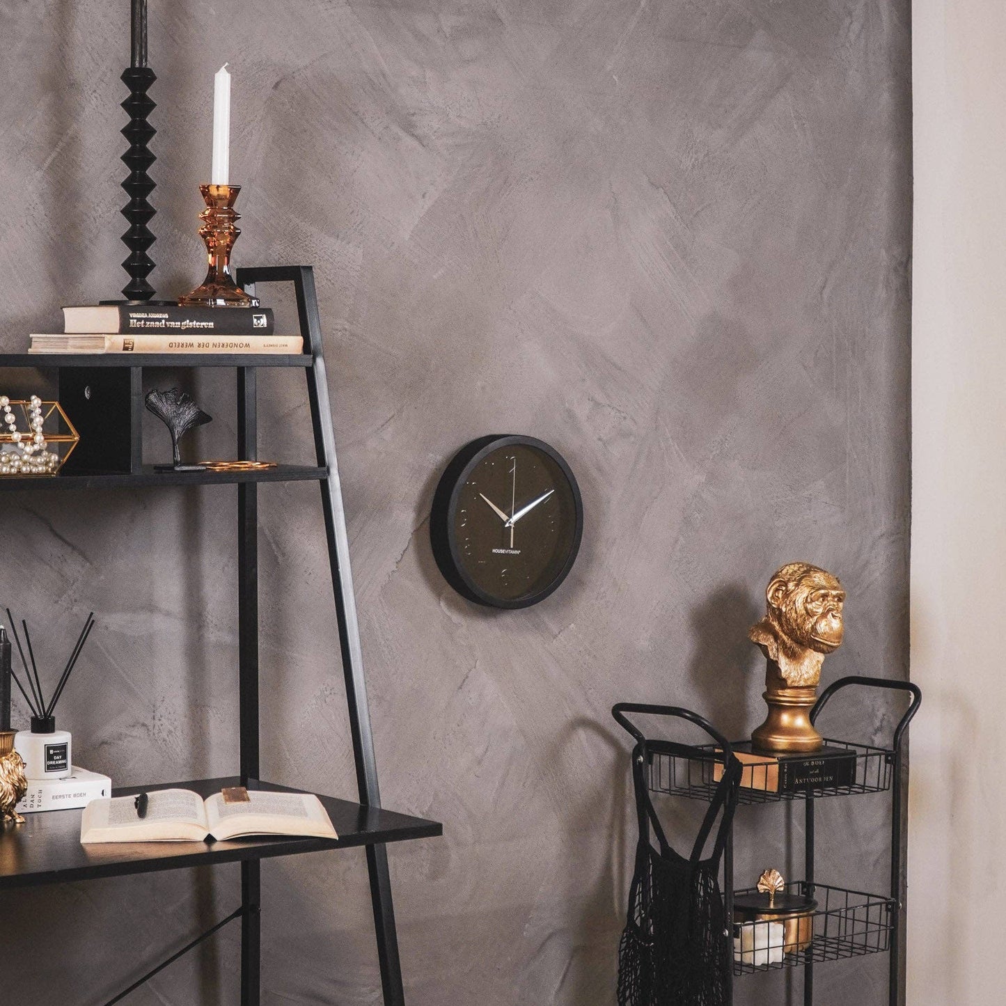 Veggklokke Metal Black
