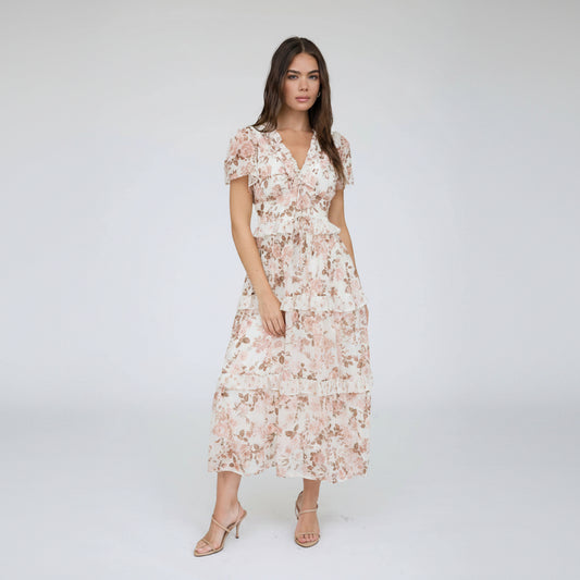 Floral V-Neck Midikjole