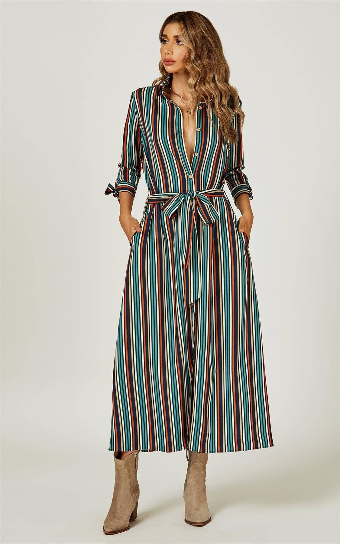 Stripe Print Skjortekjole