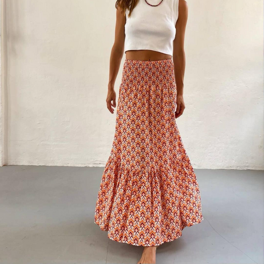 Flower Orange Print Skjørt