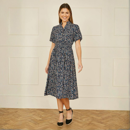 Navy Ditsy Kjole