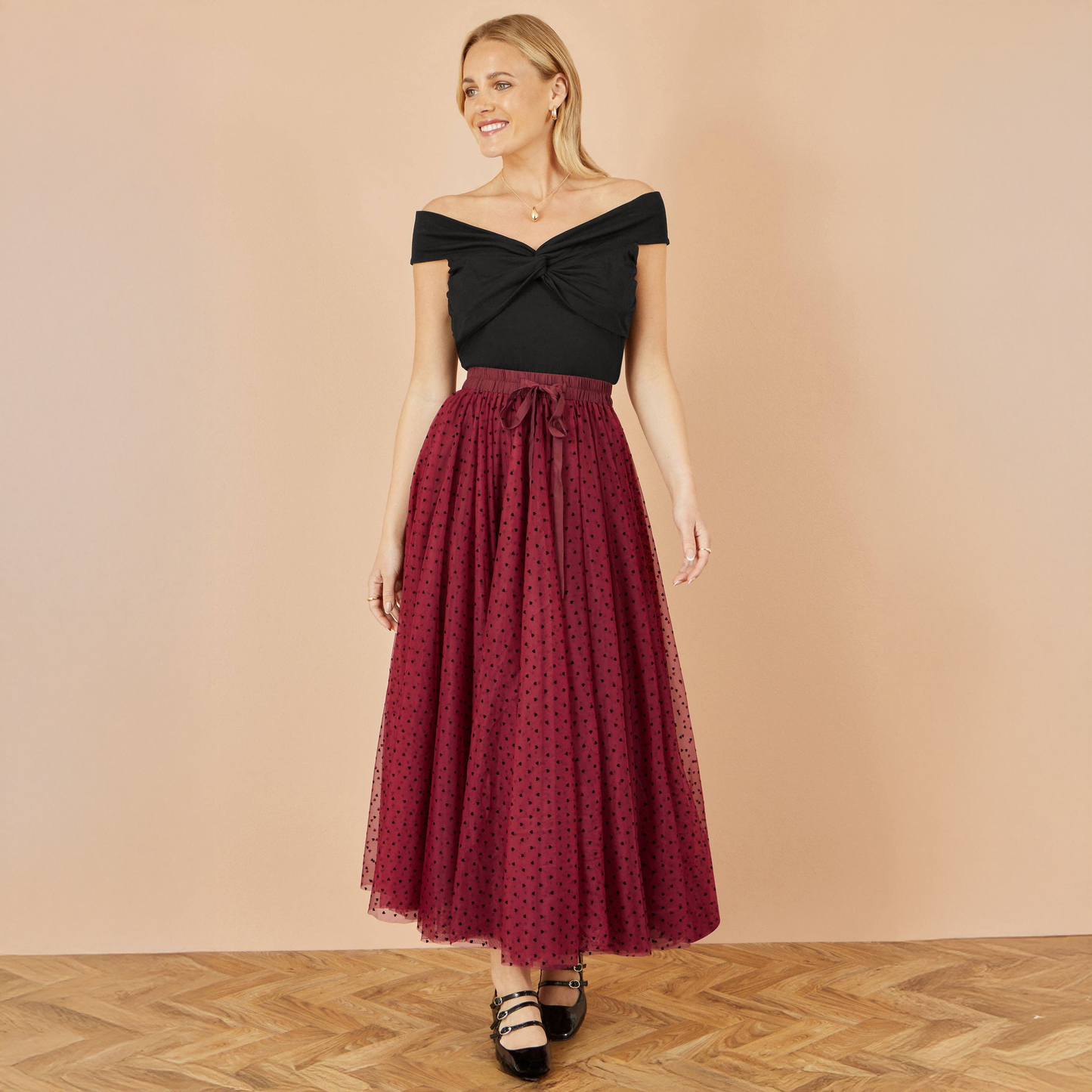 Tyllskjørt Heart Burgunder