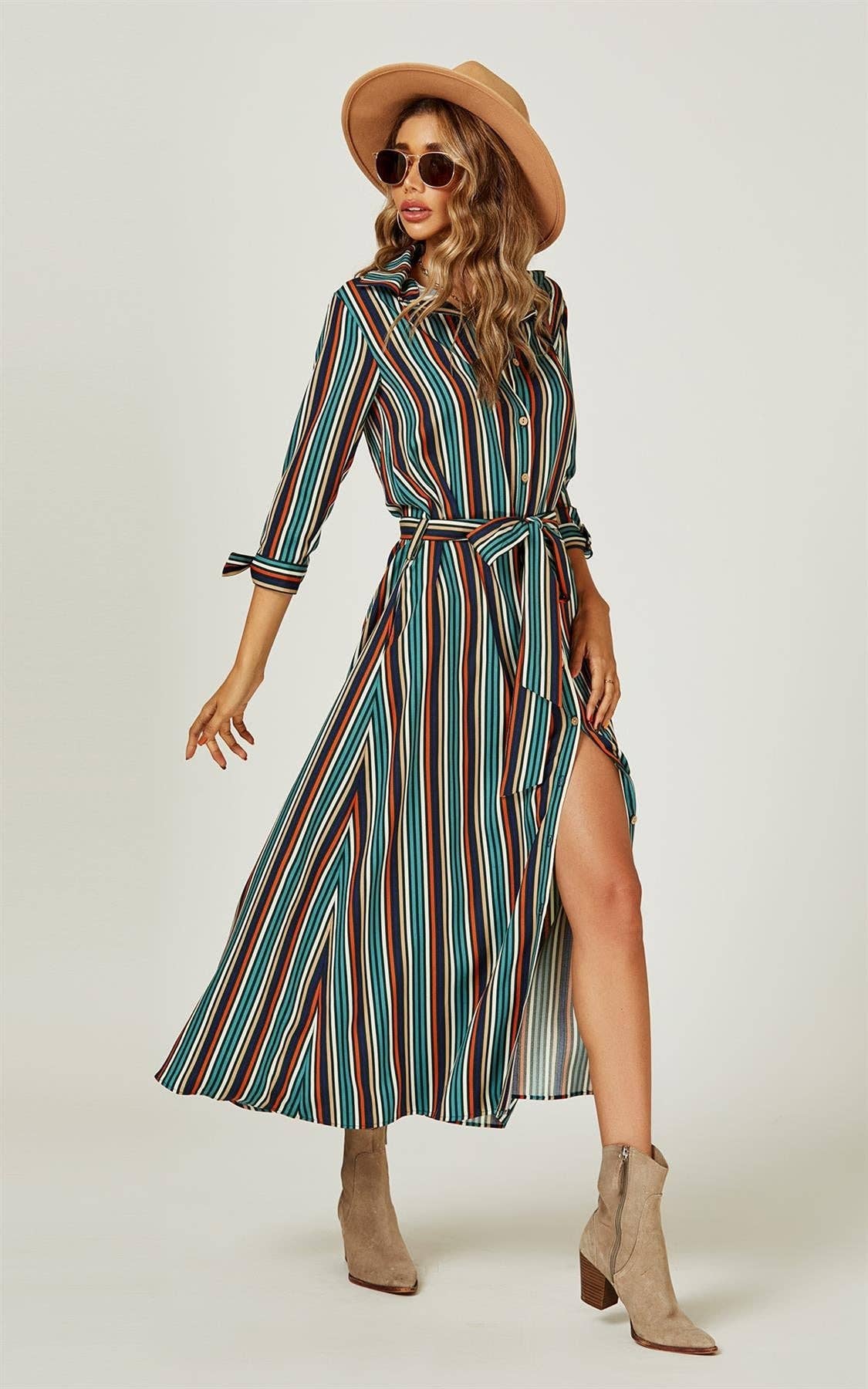 Stripe Print Skjortekjole