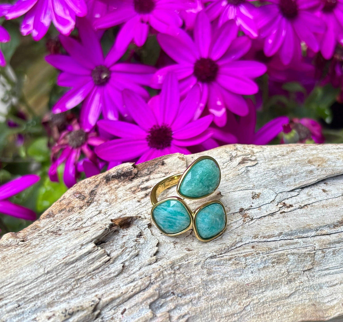 Amazonite Triple Stone Ring   