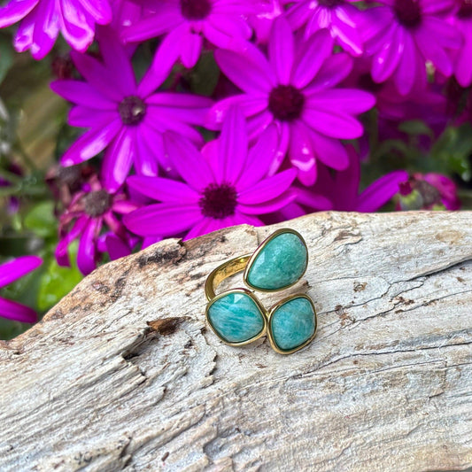 Amazonite Triple Stone Ring   