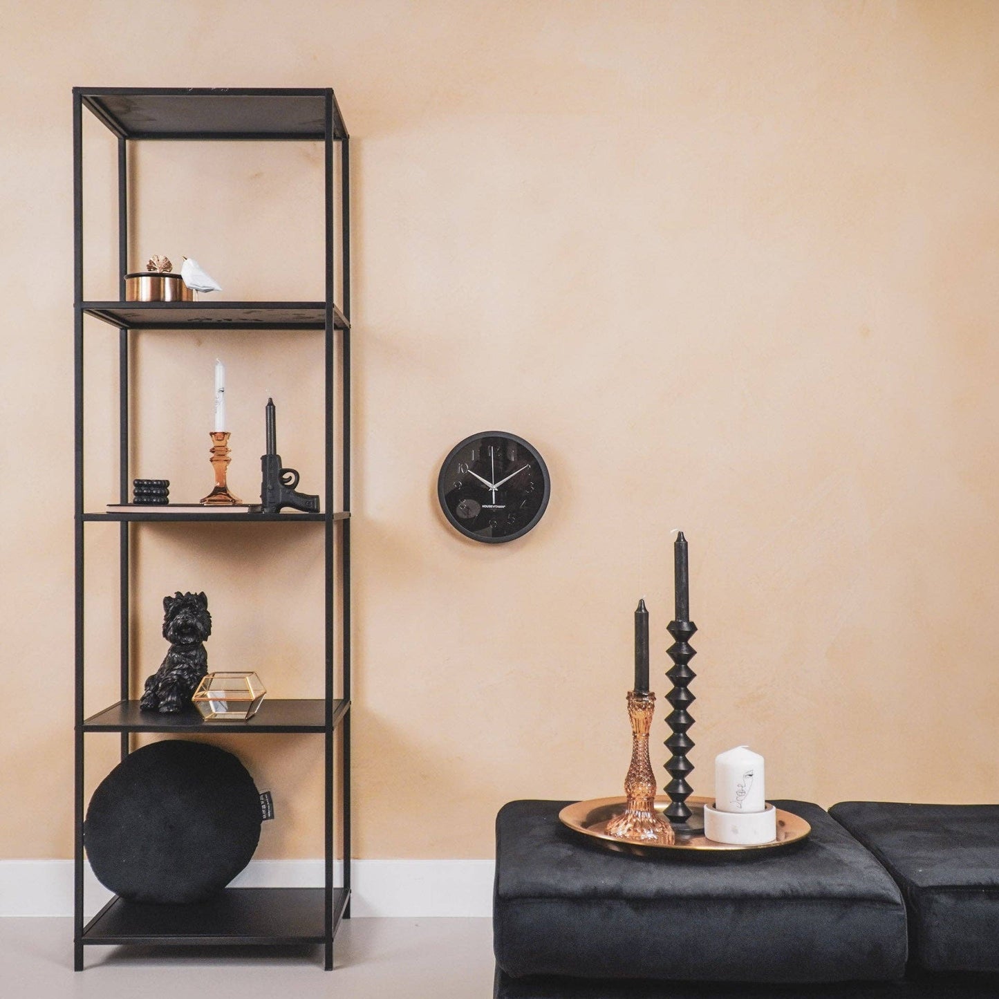 Veggklokke Metal Black