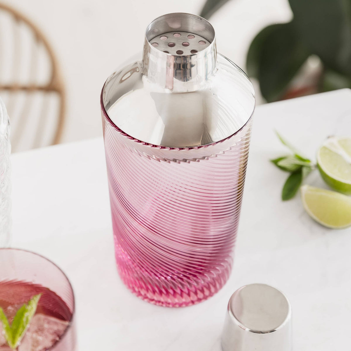 Pink Twist Glass Cocktail Shaker