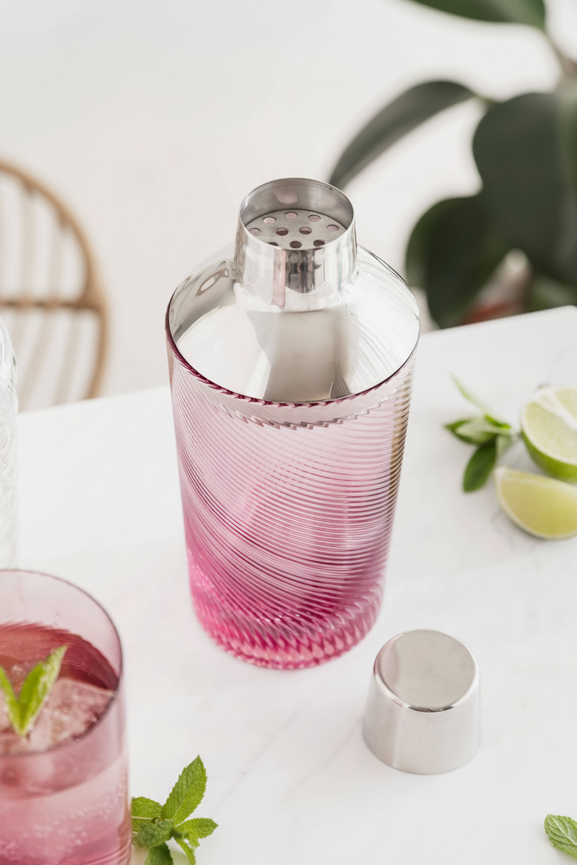 Pink Twist Glass Cocktail Shaker