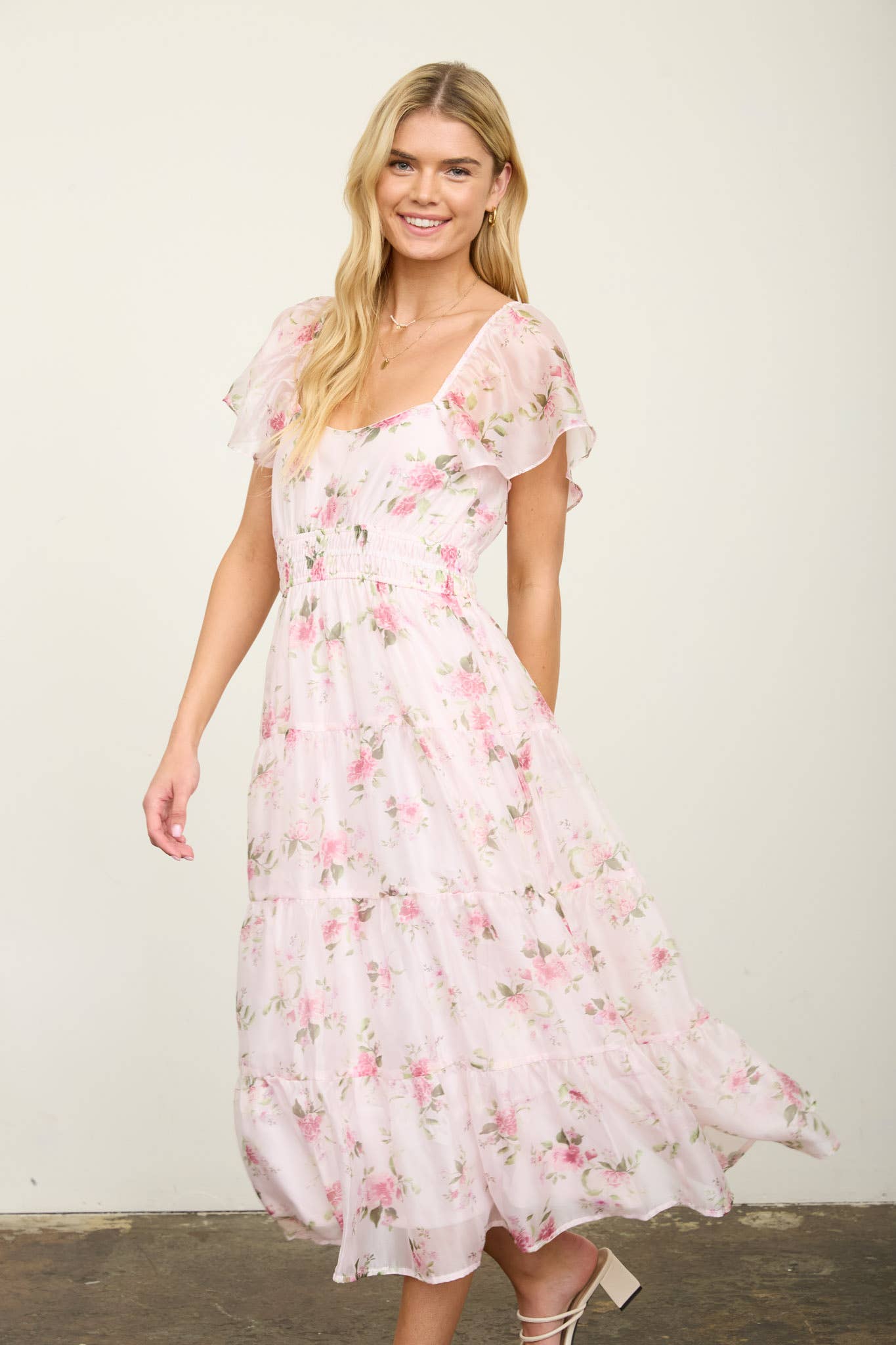 Chiffon Shirred Midikjole