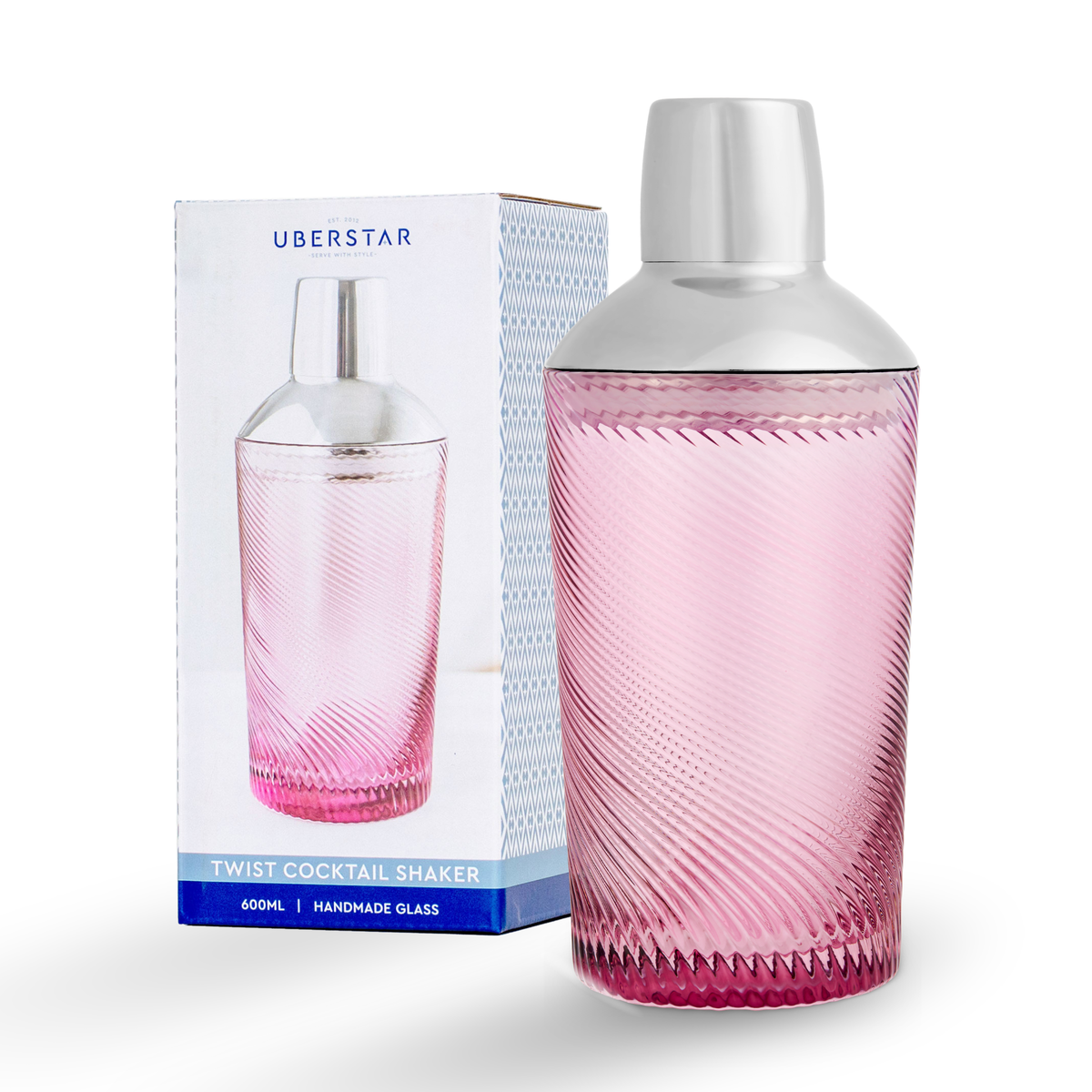 Pink Twist Glass Cocktail Shaker