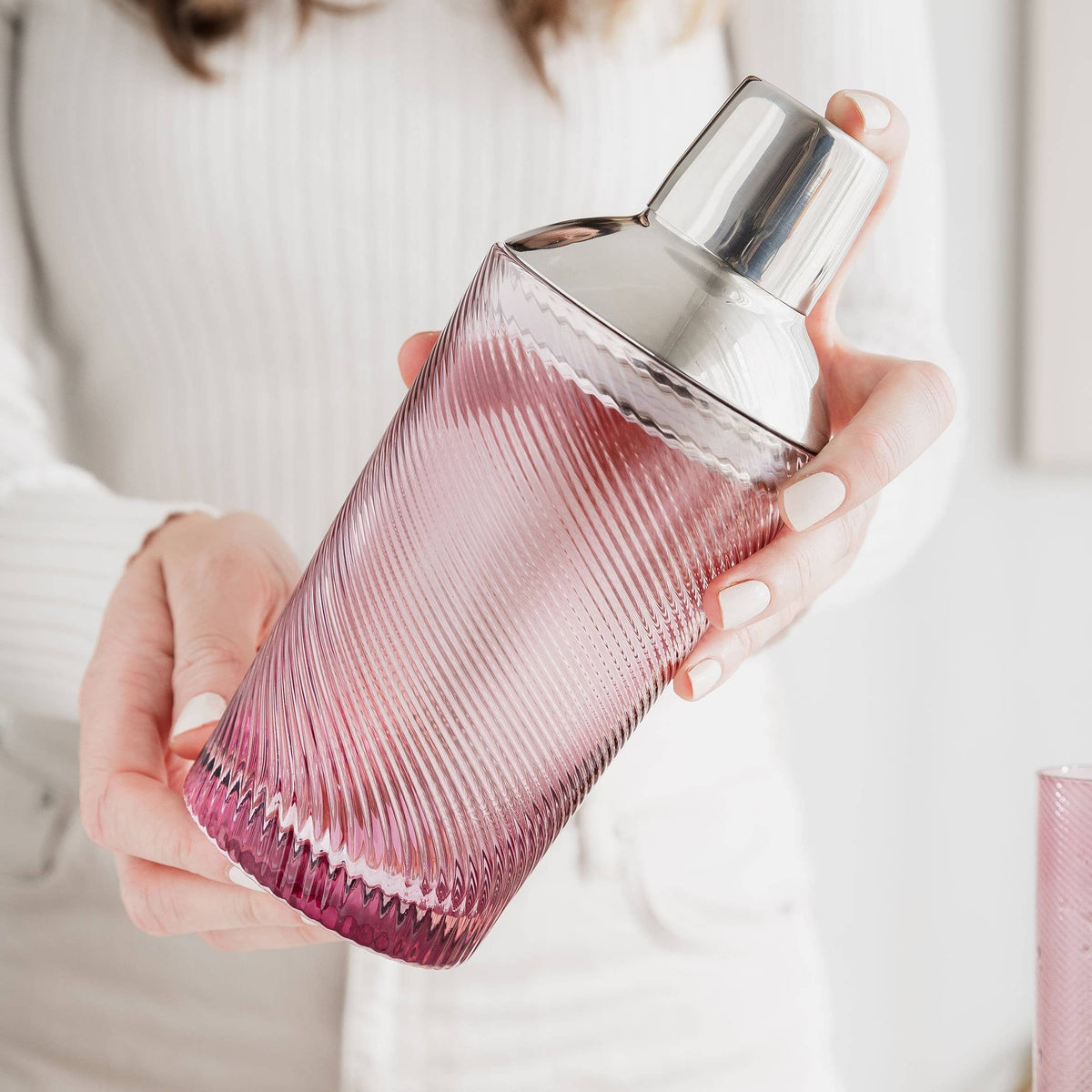 Pink Twist Glass Cocktail Shaker