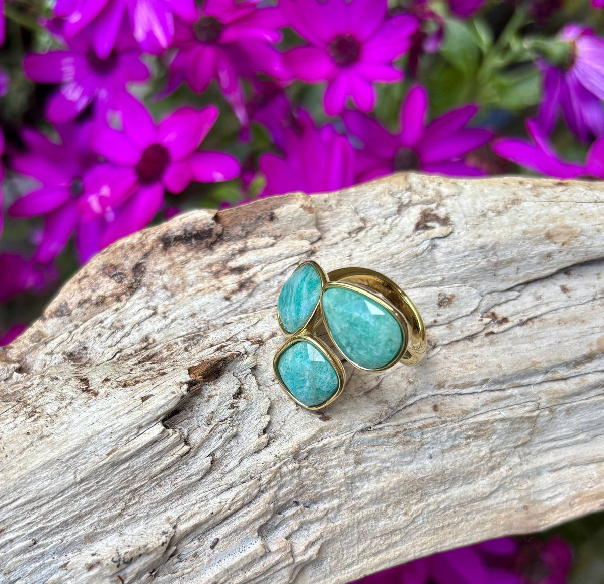 Amazonite Triple Stone Ring   