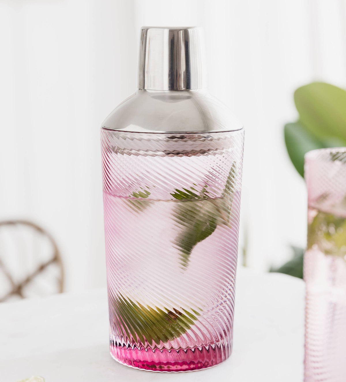 Pink Twist Glass Cocktail Shaker