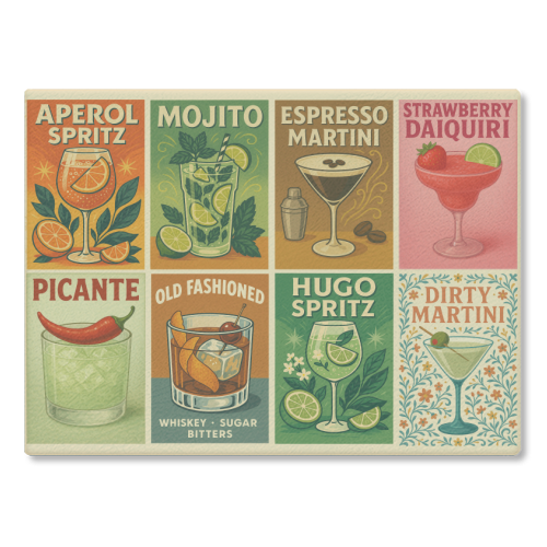 Skjærebrett Retro Cocktail Posters
