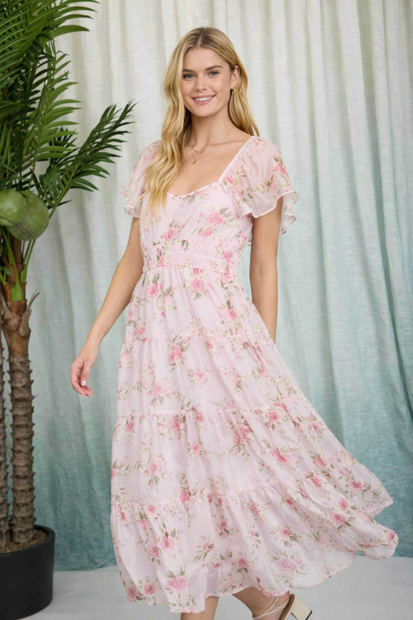 Chiffon Shirred Midikjole