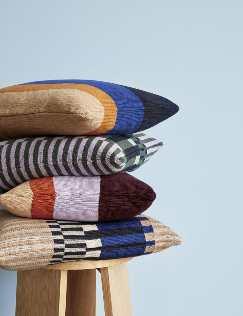 Line Knitted Cushion Blue/Black/Amber